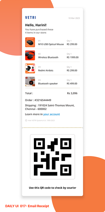 DAILY UI : #017 app dailyui design email receipt qr code receipt ui ux