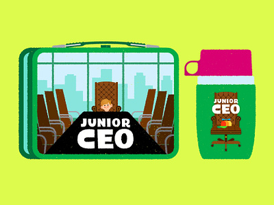 Lunch Box and Thermos beanie boardroom box boy ceo chair child chris rooney conference room cup hat illustration junior kid lunch lunch box office office chair propeller beanie thermos