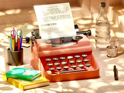 Typewriter 3d art 3d artwork 3d bottle 3d color pencil 3d design 3d illustration 3d notebook 3d typewriter 3d vintage design graphic design illustration ui water bottle