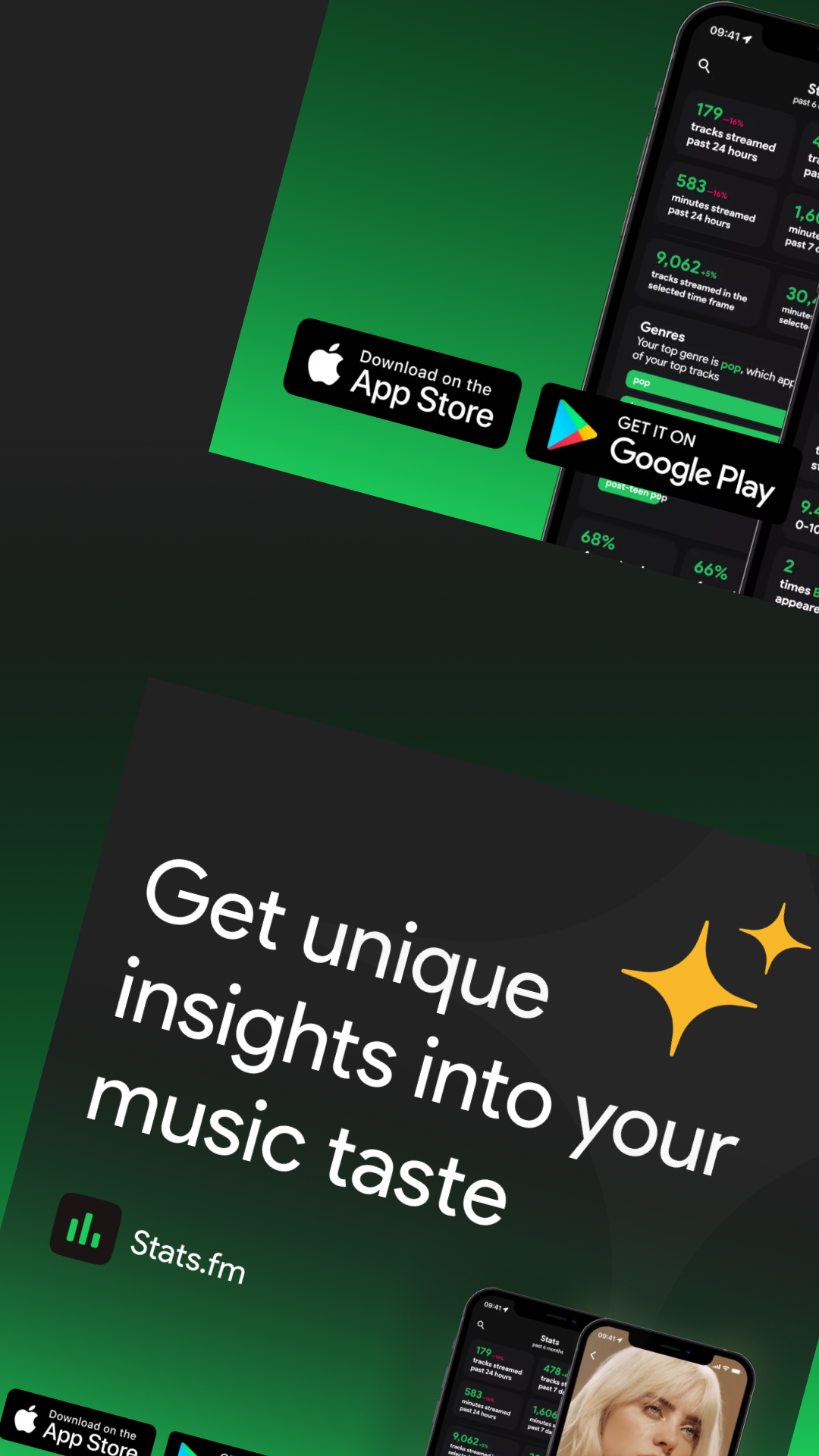 Creative Pic for App app apple google graphic design green instagram mobile music stats ui