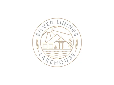Silver Linings Lakehouse app branding feminine home house lake lineart logo logotype minimalist modern rental simple sun tree wave