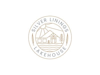 Silver Linings Lakehouse app branding feminine home house lake lineart logo logotype minimalist modern rental simple sun tree wave