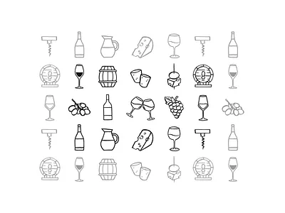 Hand Drawn Wine Themed Icon Pack brush pen icons carafe celebration corkscrew doodle wine icons festive grapes hand drawn icon pack linework wine barrels wine bottles icon wine icons wine tasting icons