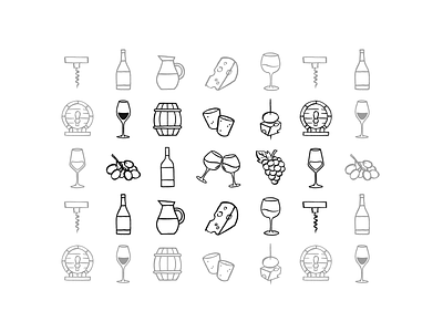 Hand Drawn Wine Themed Icon Pack brush pen icons carafe celebration corkscrew doodle wine icons festive grapes hand drawn icon pack linework wine barrels wine bottles icon wine icons wine tasting icons