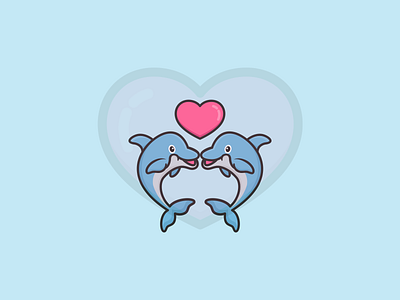 DOLPHINS CUTE HEART LOGO DESIGN app branding cartoon cute design dolphins graphic design illustration logo typography ui ux vector