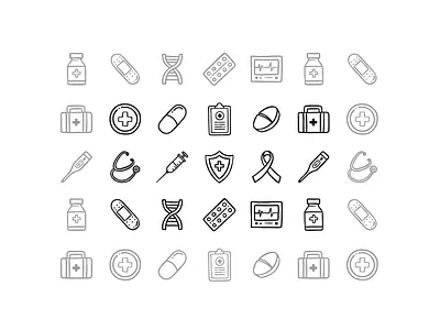 Hand Drawn Healthcare Icon Pack doodle icons first aid kit hand drawn icon pack healthcare icons icon pack linework pen brush plaster stethoscope thermometer vector