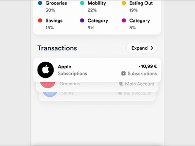 Expanding Cards animation app design finance ios minimal motion simple smooth transactions