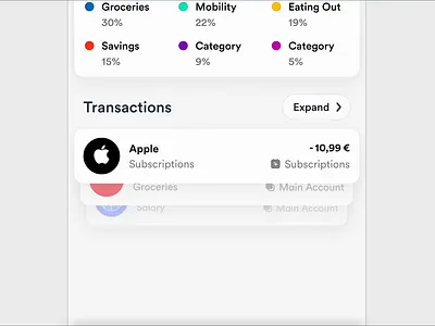 Expanding Cards animation app design finance ios minimal motion simple smooth transactions
