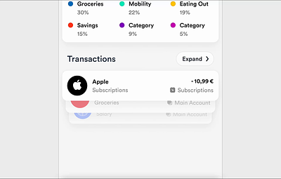 Expanding Cards animation app design finance ios minimal motion simple smooth transactions