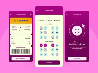 Flight Ticket Booking App UI Design app design app ui design flight app ui design seat booking app ticket app ui design ticket booking app