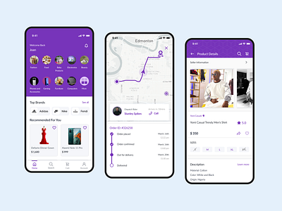 E-Commerce App Home and Product Description Pages appdesign appdesign ui cartpage delivery deliverytracking design ecommerce ecommerce app productdescription productlisting tracking ui ux