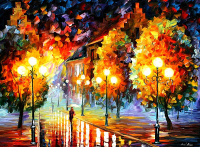 RAIN IN THE NIGHT CITY — oil painting on canvas oilpaintingoncanvas