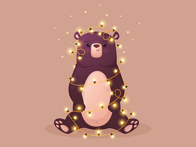 Cartoon character bear, teddy bear tangled in a garland bear character character creation cute character design illustration marketplace sticker tangled in a garland teddy bear vector illustration