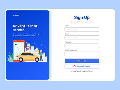 MASIM - Driver's license service #DailyUI dailyui mobileapp signup ui website