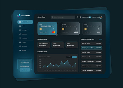 BoomBank | Dashboard Design app branding credit card design graph graphic design illustration logo transactions typography ui ux vector