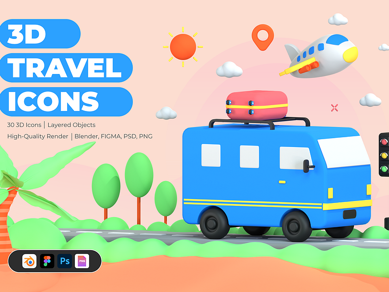 Travel and Vacation 3D Icon Set 3d 3d design branding design graphic design icons illustration