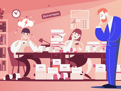 "Didn't know we had an account department" busy character design flat flat 2.0 flat illustration hero illustration office routine scene vector