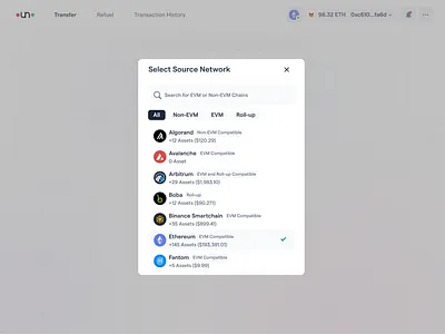 Select Source Network blockchain bridge chain crypto dapp evm network select ui web web3