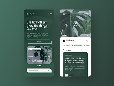 UI concept for mobile app animation eco floral graphic design green logo microinteractions minimalistic mobile app mobile interface plants social ui ux