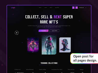 NFT renting adobe xd animation art artist black crypto dark design figma landing meta metaverse nft nfts theme trading ui ui design uidesign white