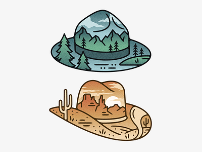 Hat Scenes cowboy desert design illustration linework monoline mountains print scene