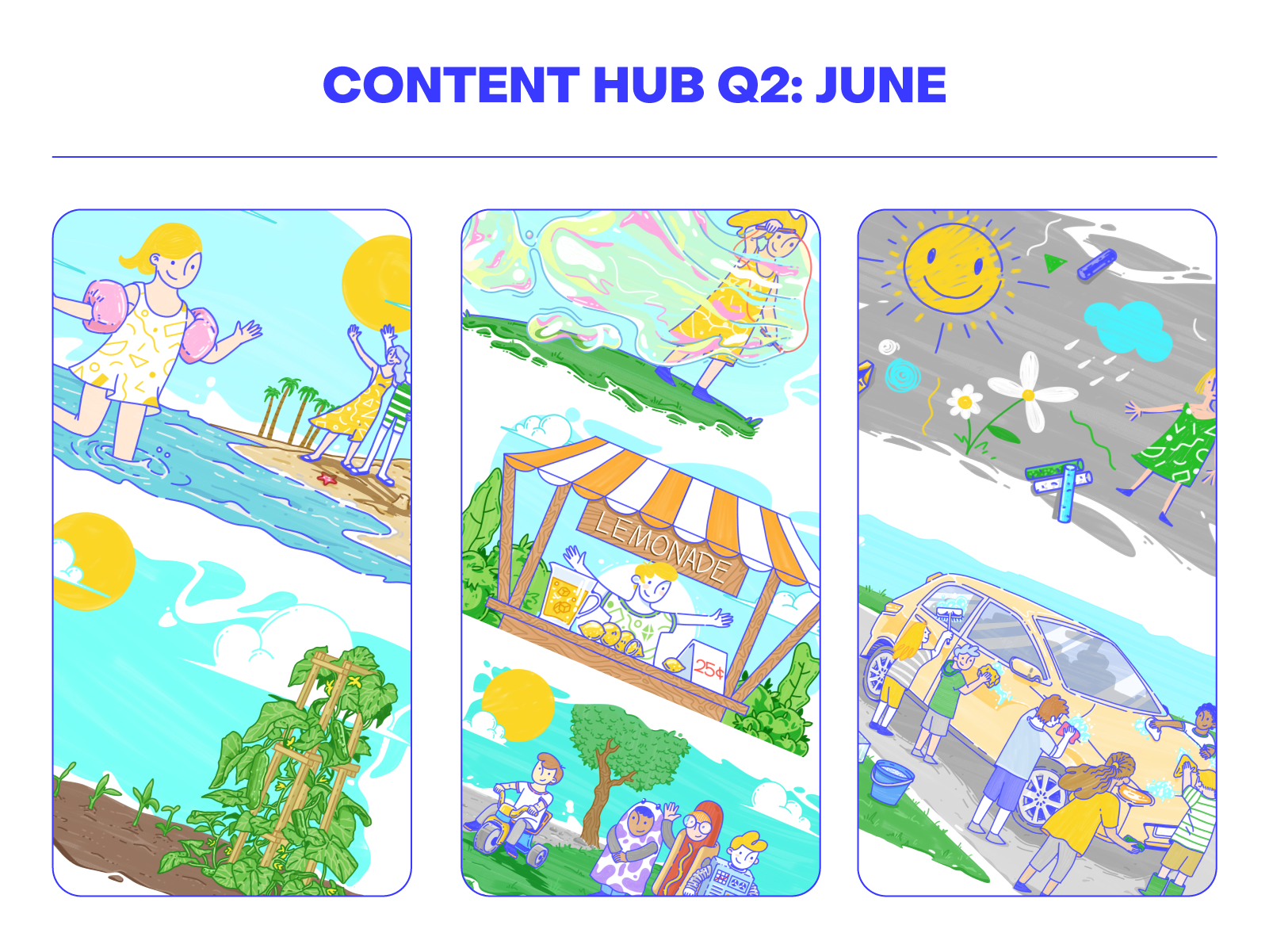 Fensolvi – Little a Little Longer Content Hub Illustrations blue character children handwritten illustration playful summer yellow