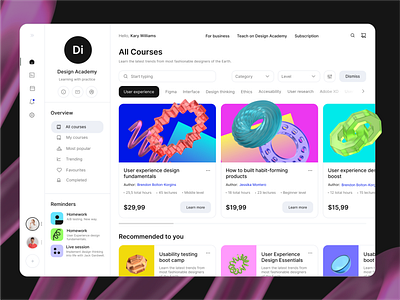 Dashboard for a learning platform 2023 artsy awards best design bright dashboard dashboard design dashboard platform design figma geometry green interface learning platform menu modern design ui ui design ux ux design