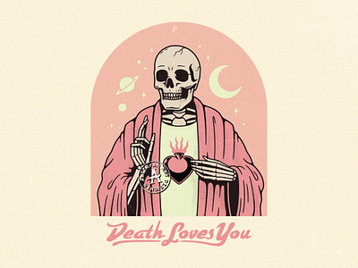 DEATH LOVES YOU alterfan artist coverart death design heart illustration logo muerte reaper sacred santa skeleton skull vector