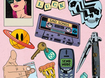 Teenager Flash Sheet 90s apparel clothing design illustration retro skull t shirt tattoo tattoo flash vintage