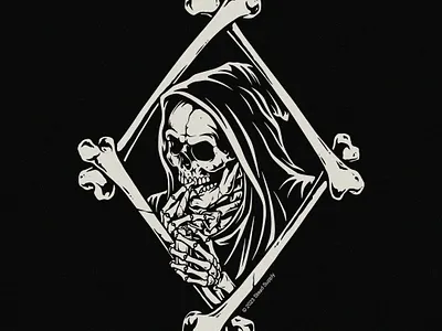 Smokey apparel black bones branding clothing darkart design illustration reaper skull t shirt tattoo