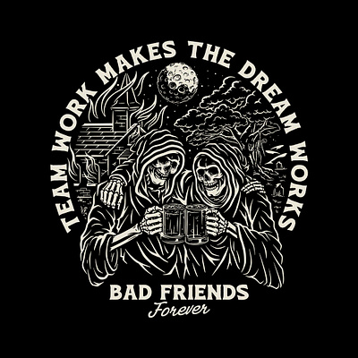 Team Work - Design for sale apparel beer cheers clothing dark design gothic illustration night skull t shirt tattoo