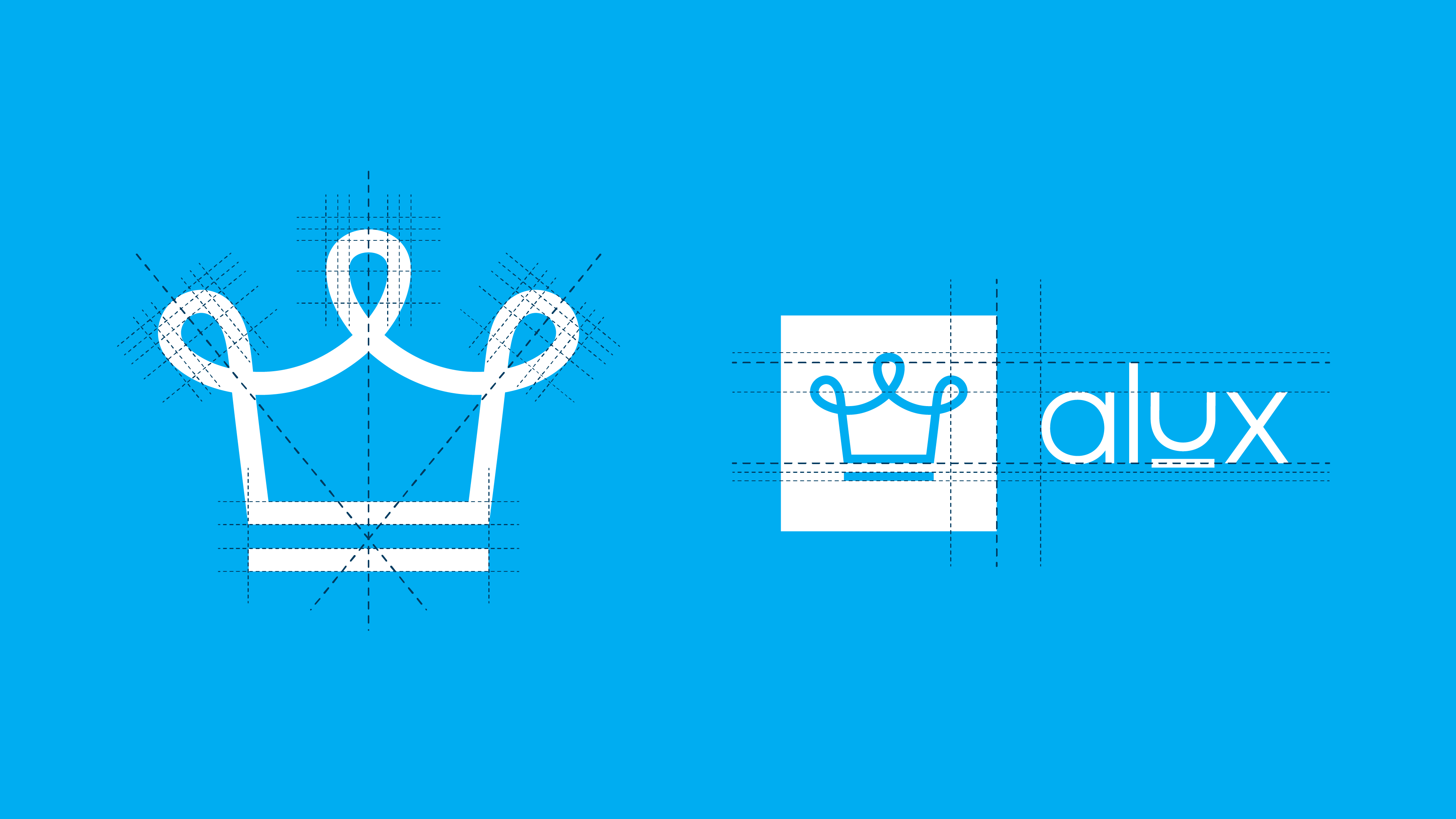 Alux - Logo construction 3d alan jacob george alux blue brand identity branding clean crown design designer graphic design illustration logo logomark logotype luxury minimal modern symbol white