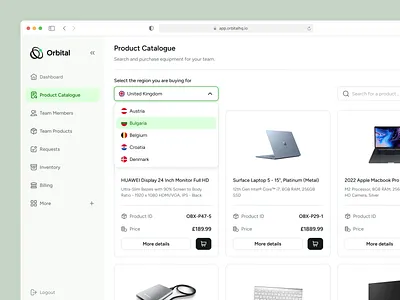 Orbital - Product Catalogue dashboard light mode product design saas solace ui ux