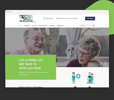 Glen Cove - Homepage design branding color design experience figma green healthcare identity landing page nursing photoshop rehab ui ui design uiux uiux design web web design website website design