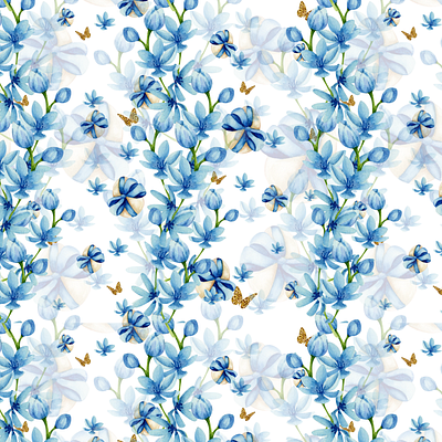 Watercolor blue flowers pattern blue blueflowers design easter eastereggs easterpattern happyeaster illustration logo postcard watercolorillustration watercolorpattern