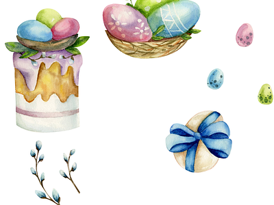 Watercolor illustrations Easter set design easterbread easteregg easterillustration easterpattern easterset happyeaster hollyeaster illustration watercolorillustration