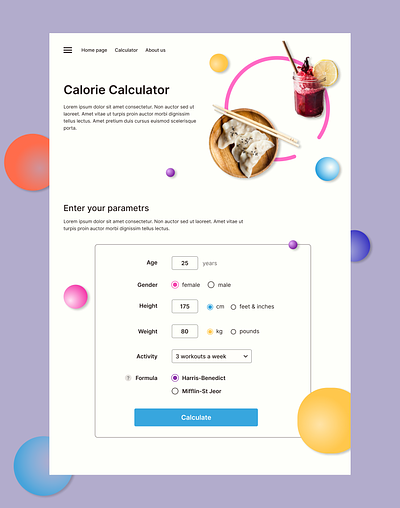 Calorie calculator banner design home page ui
