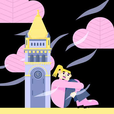 Tower with clock abstract character design illustration people person sad stylisation tower vector