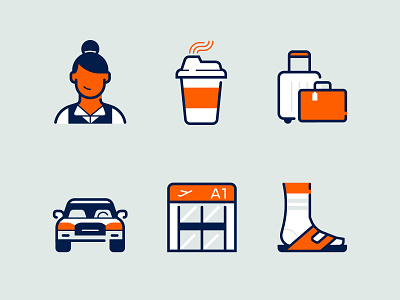 San José International Airport - Iconography airport avatar car character coffee feet gate geometric icon illustration line luggage plane shoes ui vector