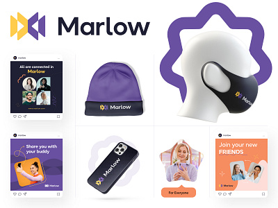 Marlow-Branding, Logo design, Visual identity app brand identity brand sign branding clean communication concept connection design dribbble dribble graphic design idea kahaf logo networking popular 2023 sharing social logo social media