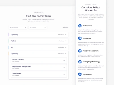 Open positions page best practices cards collapse design system expand filter guidelines hexagon hiring icon jobs landing page mobile positions roles table team ui ux values