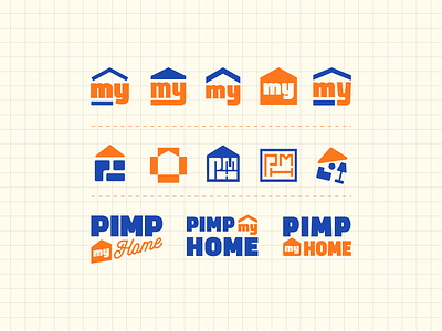 Pimp My Home - Logo Process blue elements furniture home house logo logodesign logos monogram orange pimp my home pimpmyhome process version versions