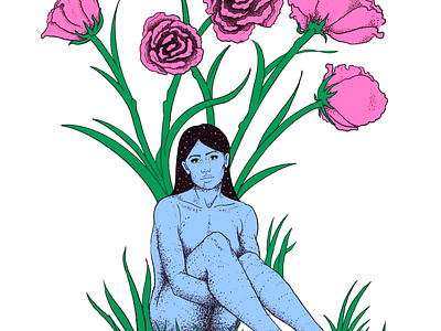 Spring digital drawing female figure drawing fine art floral flowers illustration roses seated spring spring forward springtime warm up woman