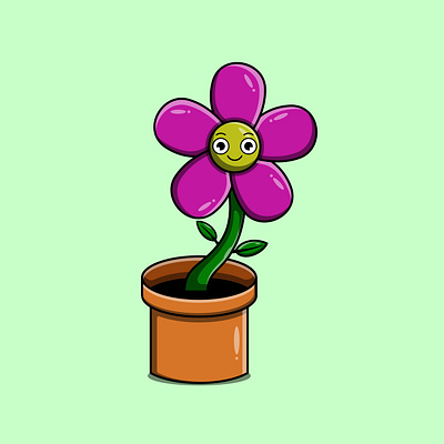 cute flower on pot cartoon branding cartoon design flower cartoon graphic design illustration logo mascot logo vector