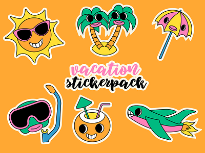 vacation sticker pack beautyful design graphic design illustration sticker summer vacation vector y20k