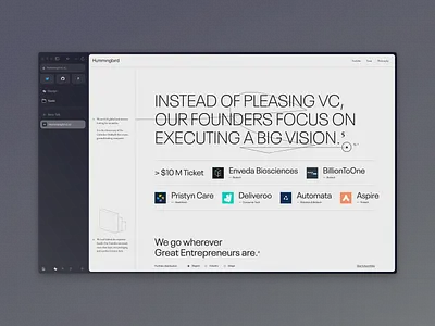 Hummingbird Online Presence branding brutalism design eb garamond footnotes founders grotesk investing landing page linear minimal monochromatic neue plak sidenote simple typography ui vc venture capital website