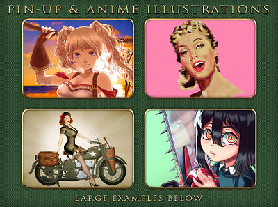 Pin-Up and Anime Illustrations 2d illustration anime anime character anime illustration cartoon style illustrations pen ink illustration people illustration pin up pin up pin up illustration