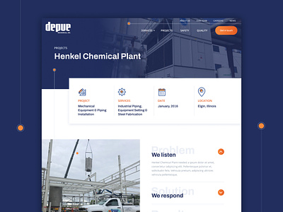 DePue Mechanical :: Project Page blue construction factory gradient button hero iconography industrial mechanical orange project project details project highlights services ui ux