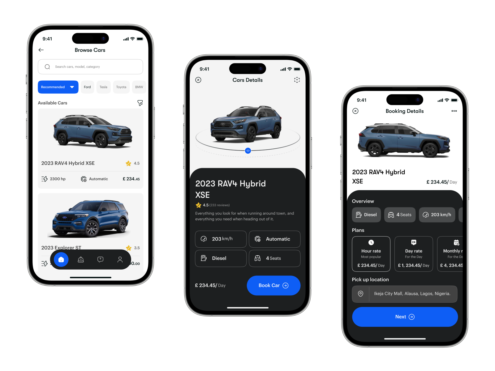 360-degree product view for a car rental app by James Adeshina on Dribbble