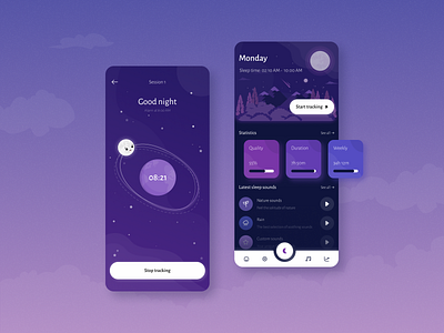 Sleep-tracking and relaxation app concept ambient app application concept darkmode design illustration mobile music productivity relaxation relex sleep tracker tracking ui ux
